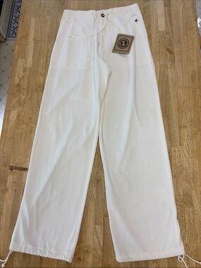 The Earth Collection Vintage 90s Cream Cotton Wide Leg Cargo Pants Size M NWT